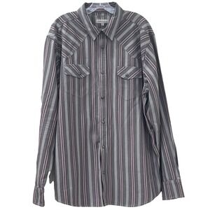 BR‎ Blue Ranchwear Mens Shirt XL Gray Red Stripe Western Long Sleeve Pearl Snaps